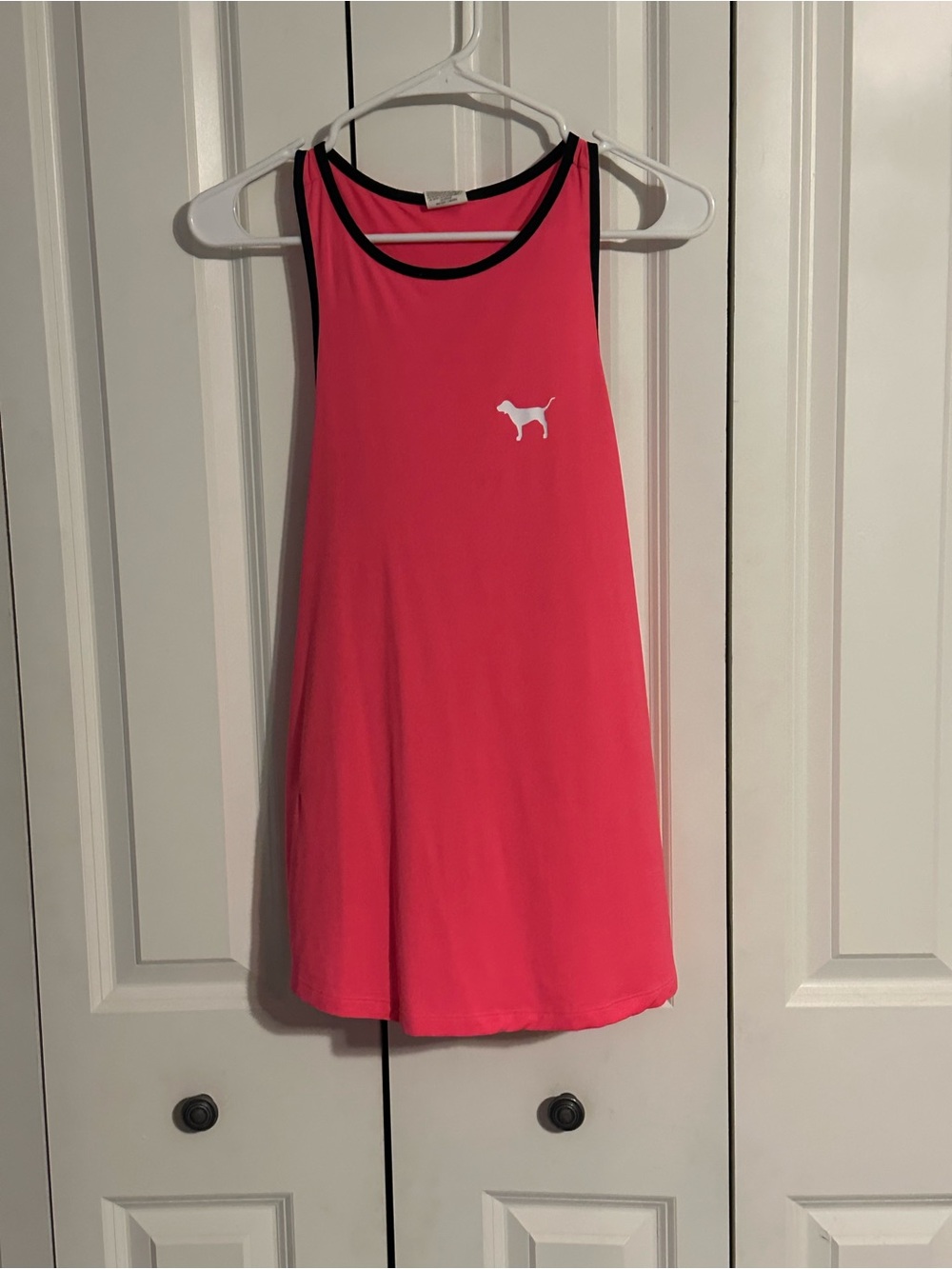 PINK Victoria's Secret Hot Pink Tank with Black Trim and White Dog Logo